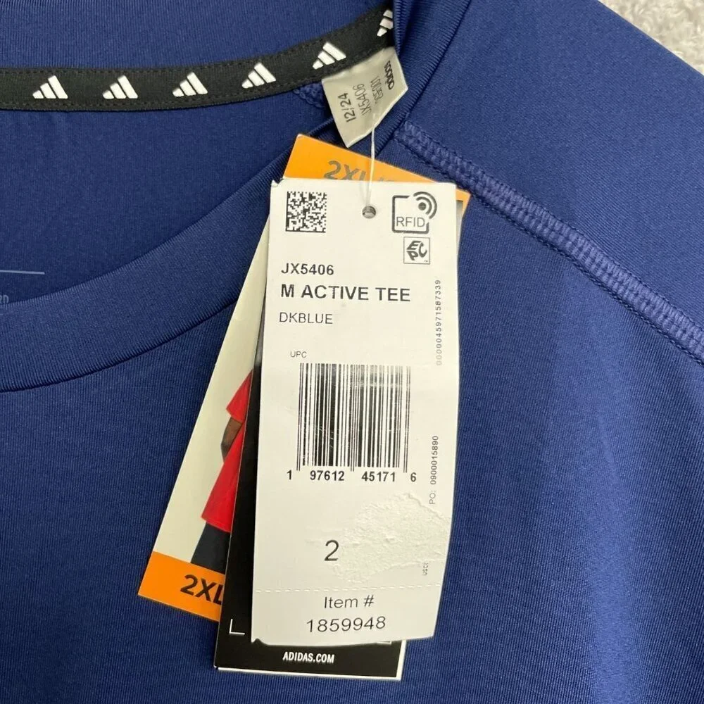 NEW Adidas Men's 2XL Active Tee Blue Crewneck 100% Polyester